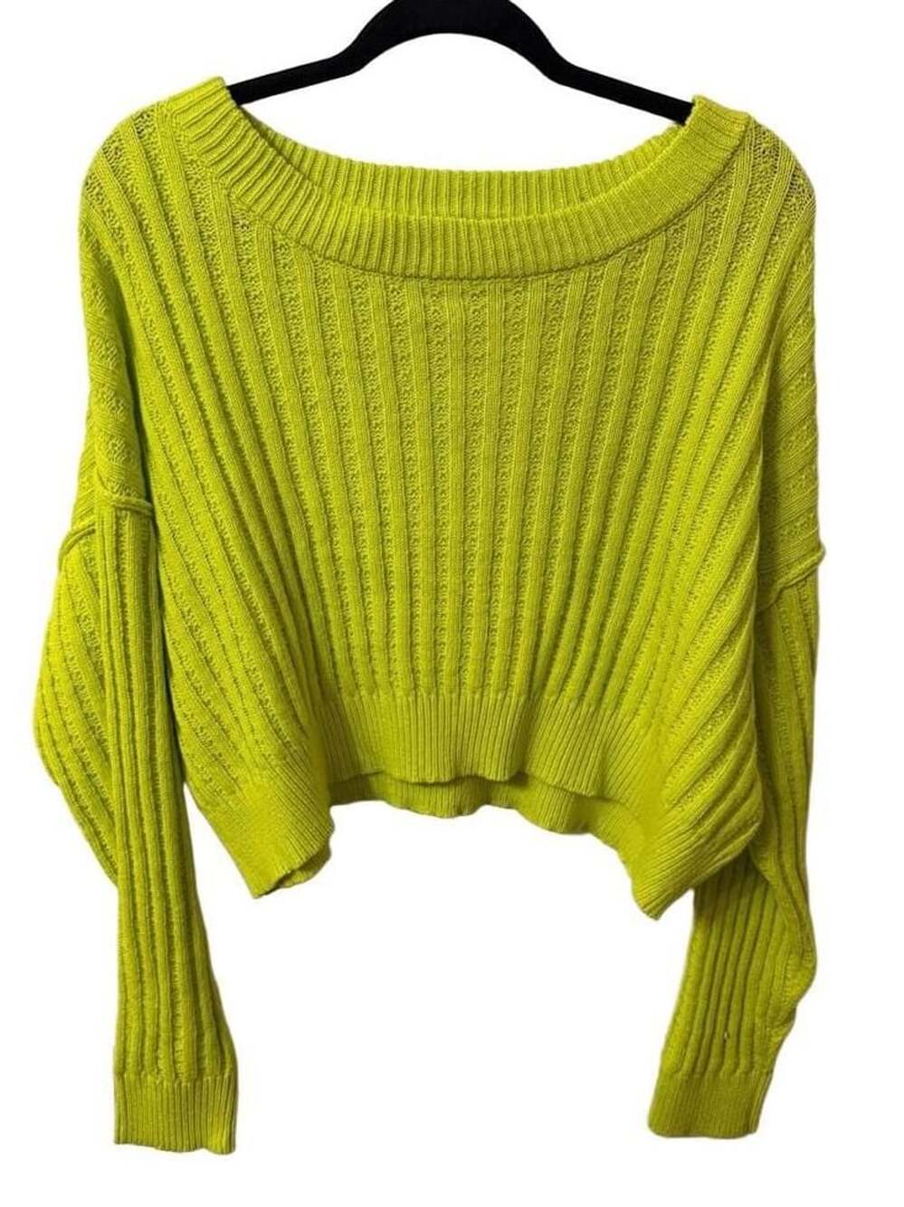 Double Zero Open Knit Cropped Sweater Lime Green